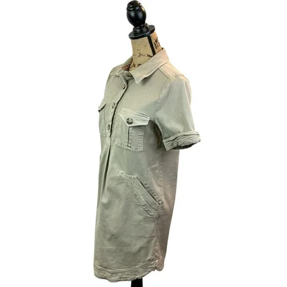 Faherty Khaki Casual Button-Front Short-Sleeve Dress Womens Medium - Picture 8 of 11